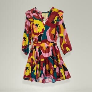 Marine Layer Elise Exploded Floral Ruffle Tiered Mini Dress Tie Sash Women's XL